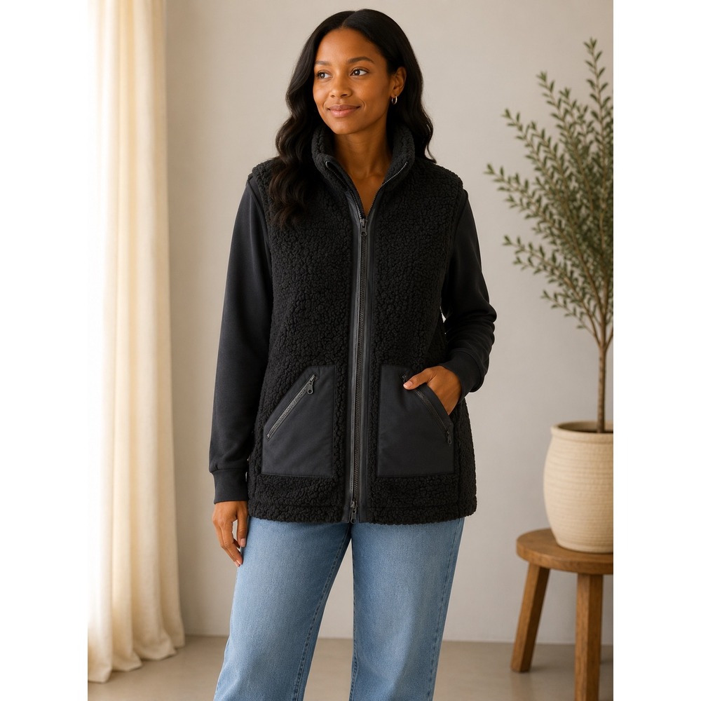 Zella Womens All Day Mixed Media Sherpa‎ Fleece Jacket Black  Size M NEW